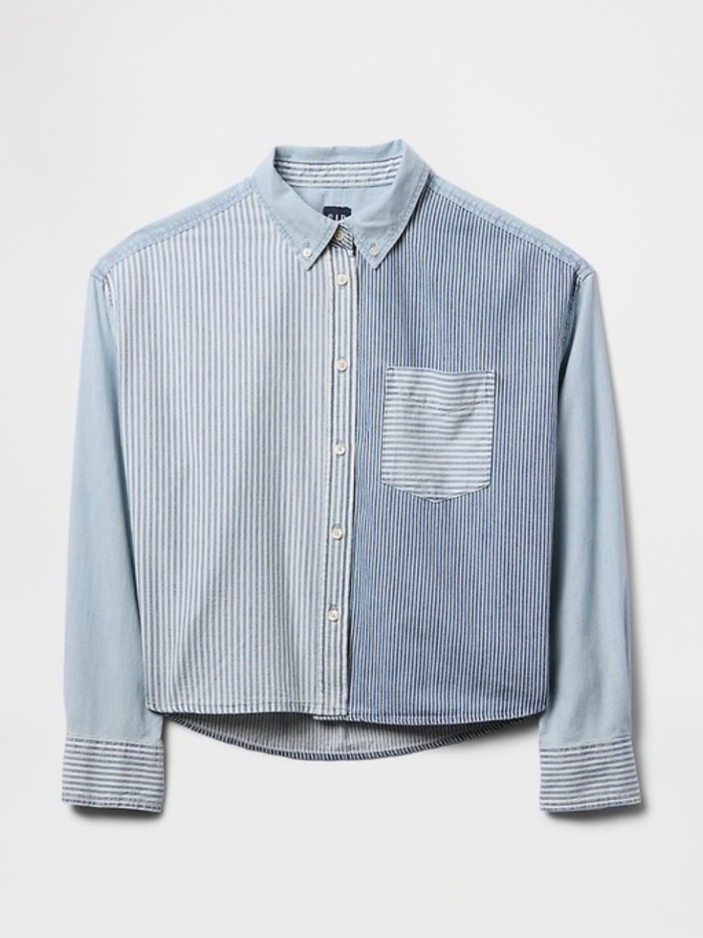GAP Denim Cropped Big Shirt in Mixed Multi Stripe
